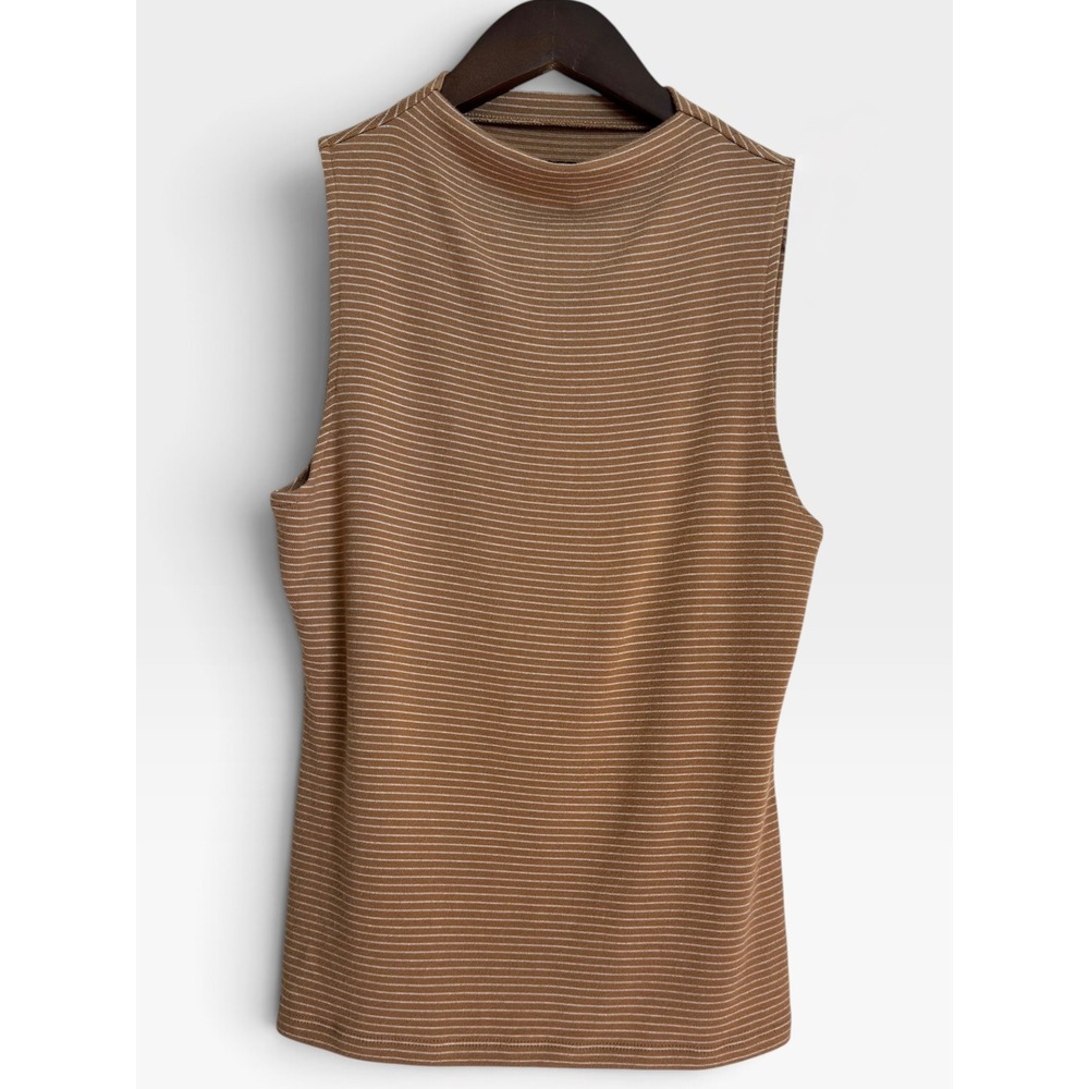 Banana Republic Soft Luxe | Mock Neck Striped Shell | S | Brown | Sleeveless Top